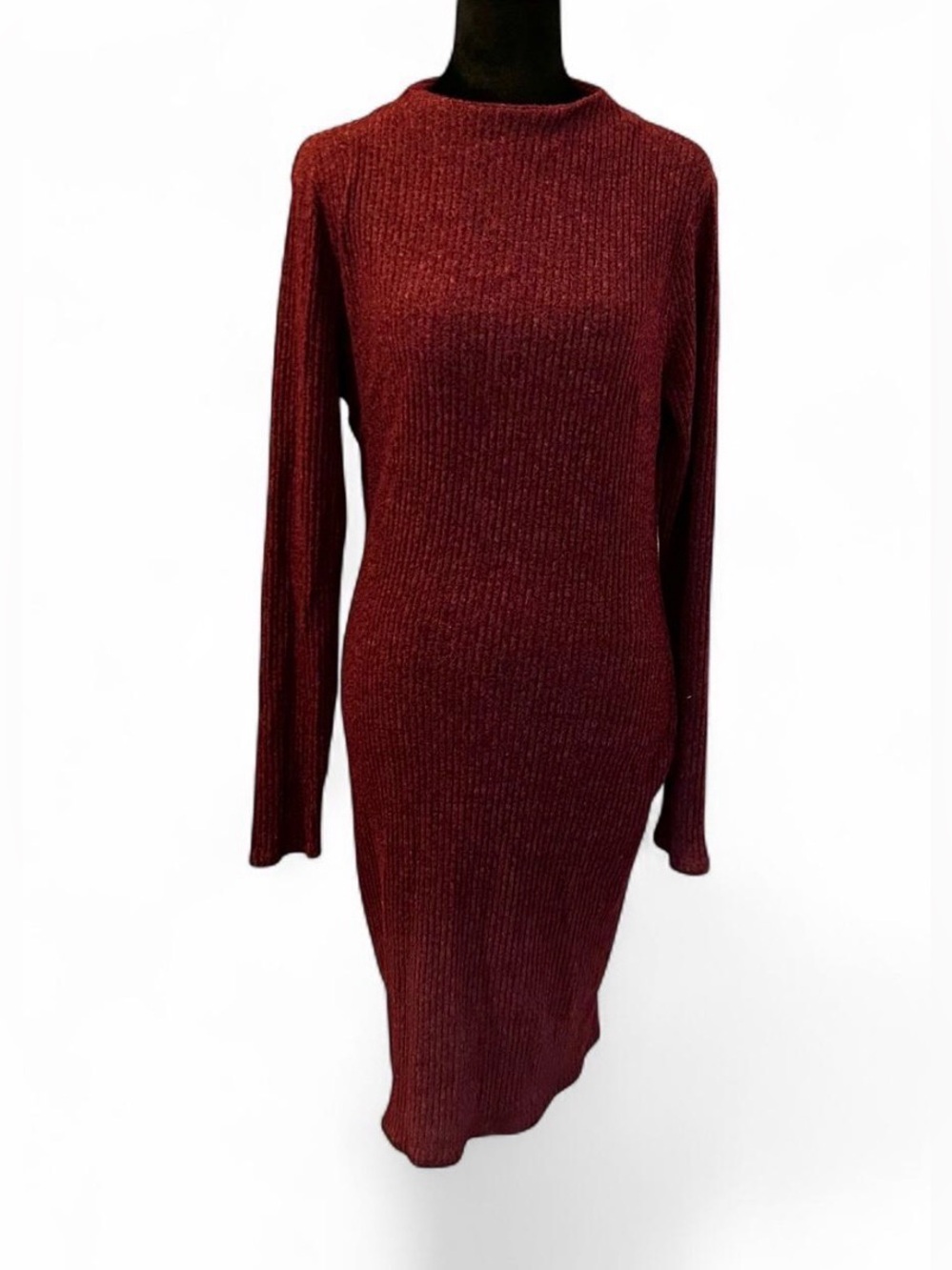 Charlotte Russe Ribbed Long-Sleeve Knit Dress in Burgundy